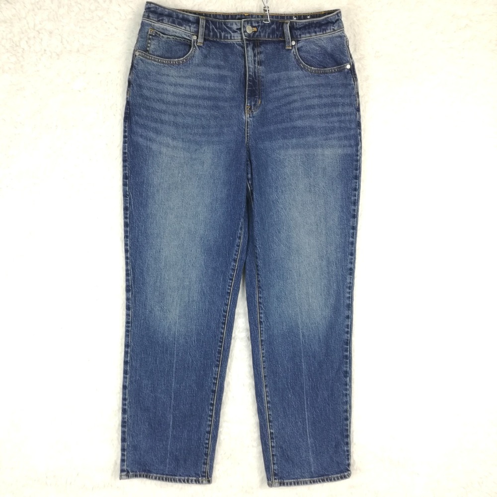 Talbots Womens Jeans High Waist Relaxed Blue Denim‎ Medium Wash Whiskering 14
